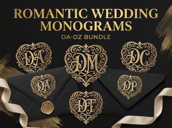 Download 26 Romantic Wedding Monogram DA-DZ - Monogram Collection