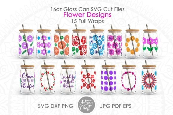 Download 16oz Glass Can SVG, Flower Design SVG - Design Collection