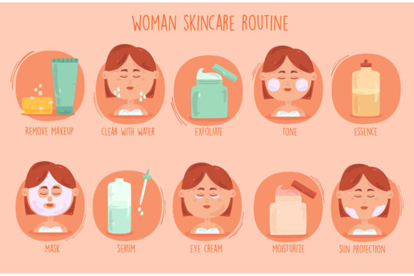 Download Women Skincare Routine Illustration - Care Collection
