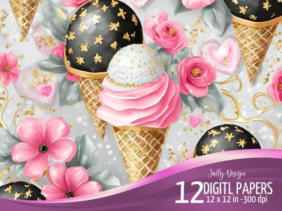 Download Black &amp; Pink Ice Cream and Flower Design - Design Collection